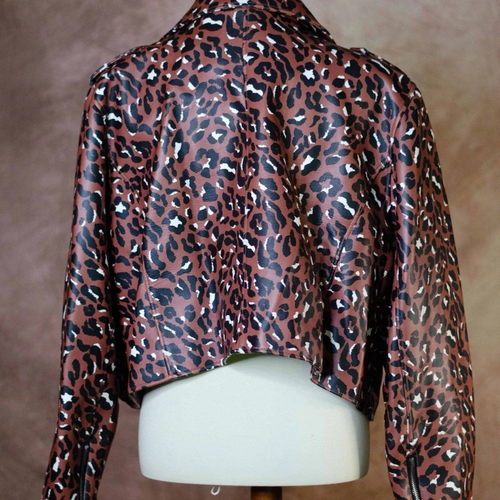 Eloquii Brown Leopard Print Faux Leather Moto Jacket - Picture 3 of 5